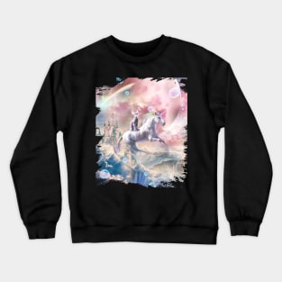 Rainbow Galaxy Cat Riding Unicorn In Space Crewneck Sweatshirt